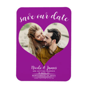 Magnet Flexible Fuchsia Pink Heart Photo Wedding Enregistrer la da