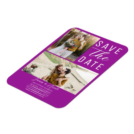 Magnet Flexible Fuchsia Pink Modern 2 Photos Save the Date Mariage (Côté Gauche)