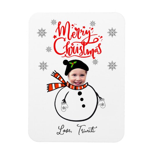Magnet Flexible Fun Custom Face Photo mignon Snowman Joyeux Noël (Vertical)