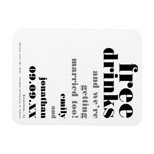 Magnet Flexible Fun Free Drinks Black Grey Wedding Save The Date (Horizontal)