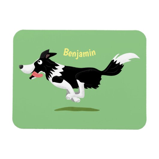 Magnet Flexible Funny Border Collie chien en course dessin animé (Horizontal)