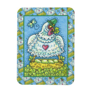 MAGNET FLEXIBLE FUNNY IRISH HEN, OEUFS VERTS ET SHAMROCK CUIT