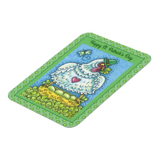 MAGNET FLEXIBLE FUNNY IRISH HEN, OEUFS VERTS ET SHAMROCK CUIT (Côté Gauche)