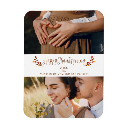 Magnet Flexible Future Maman Papa 2 custom Photos Happy Thanksgivi (Vertical)
