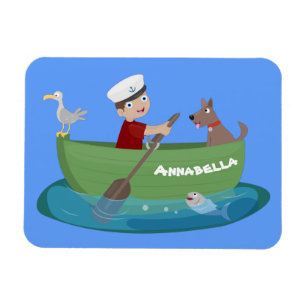 Magnet Flexible Garçon marin mignon et chien en barque dessin anim