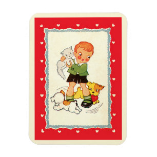 Magnet Flexible Garçon vintage sauvant un chaton des chiots de cou