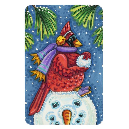 MAGNET FLEXIBLE GARDE CARDINAL SNOWMAN, CUTE NOËL REDBIRD (Vertical)