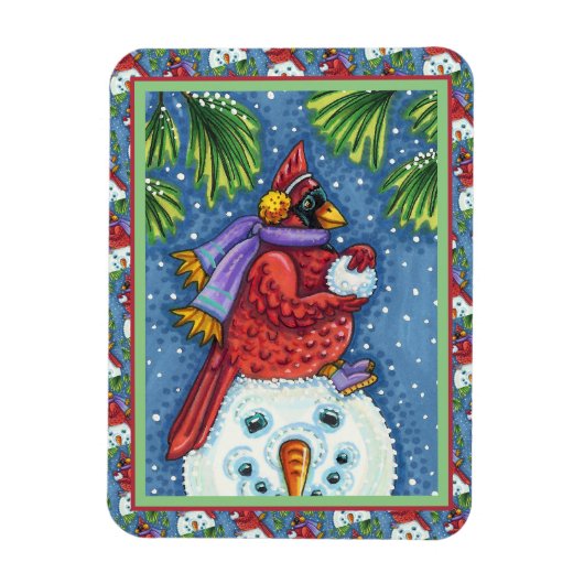 MAGNET FLEXIBLE GARDE CARDINAL SNOWMAN, CUTE NOËL REDBIRD (Vertical)