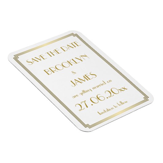 Magnet Flexible Gatsby Art Déco Mariage Blanc Enregistrer La Date  (Côté Droit)