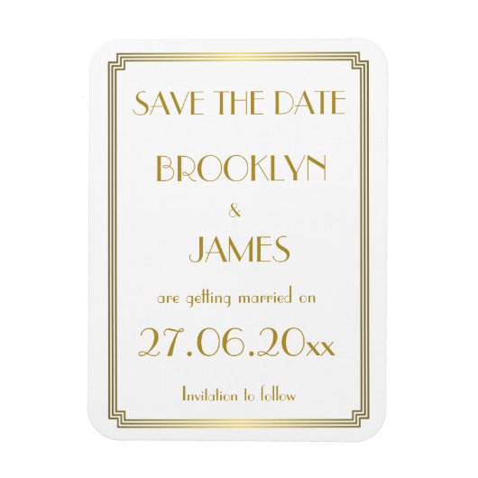 Magnet Flexible Gatsby Art Déco Mariage Blanc Enregistrer La Date  (Vertical)