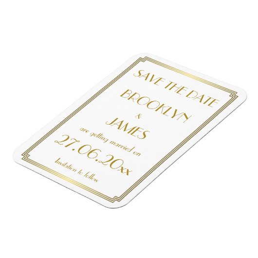 Magnet Flexible Gatsby Art Déco Mariage Blanc Enregistrer La Date  (Côté Gauche)