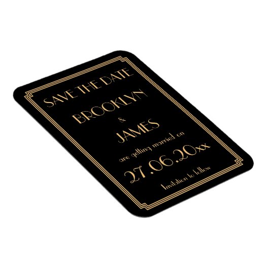 Magnet Flexible Gatsby Art Déco Noir Mariage Enregistrer La Date M (Côté Droit)