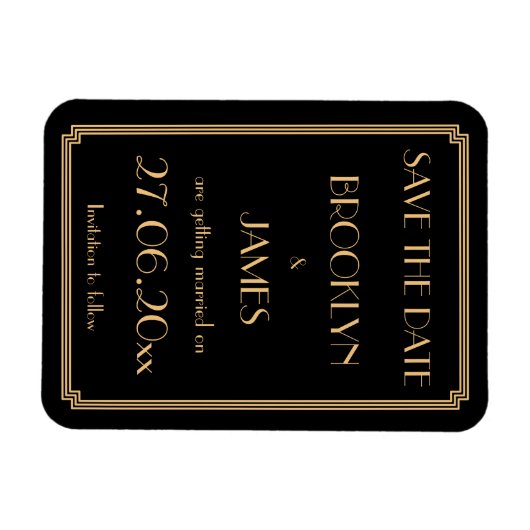 Magnet Flexible Gatsby Art Déco Noir Mariage Enregistrer La Date M (Horizontal)
