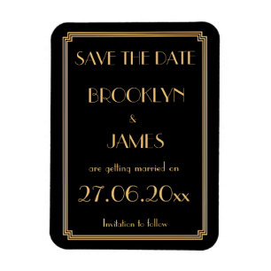 Magnet Flexible Gatsby Art Déco Noir Mariage Enregistrer La Date M