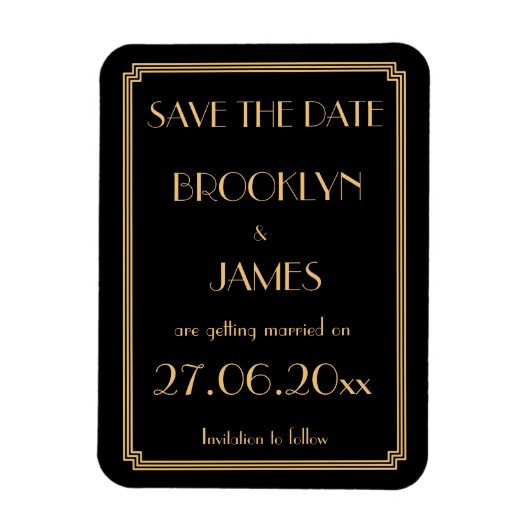 Magnet Flexible Gatsby Art Déco Noir Mariage Enregistrer La Date M (Vertical)