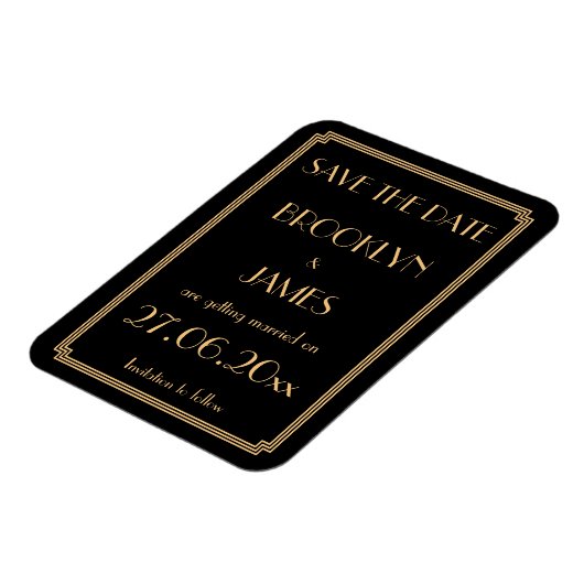 Magnet Flexible Gatsby Art Déco Noir Mariage Enregistrer La Date M (Côté Gauche)