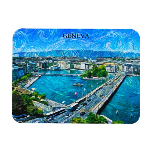 Magnet Flexible Genève Suisse Panorama Vue Peinture (Horizontal)