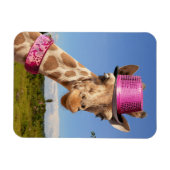 Magnet Flexible Giraffe dans un casquette rose étincelant (Horizontal)