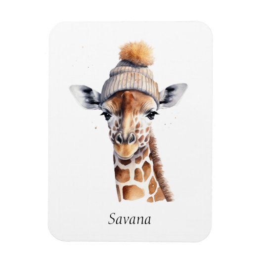 Magnet Flexible Giraffe en casquette d'hiver personnalisable (Vertical)