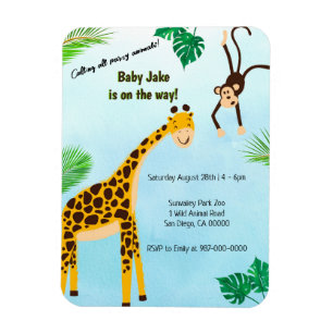 Magnet Flexible Giraffe & Singe Safari ou Zoo Party Invitation ani