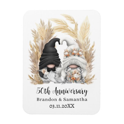 Magnet Flexible Gnome Pampas Grass 50e anniversaire Mariage (Vertical)