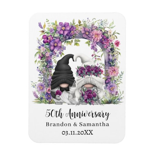 Magnet Flexible Gnome Purple Floral 50e anniversaire Mariage (Vertical)