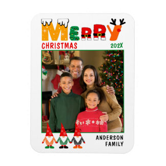 Magnet Flexible Gnomes joyeux et colorés Joyeux Noël Photo de fami