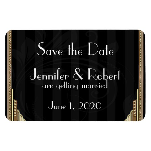 Magnet Flexible Gold Art Déco Grille Mariage Enregistrer la date (Horizontal)