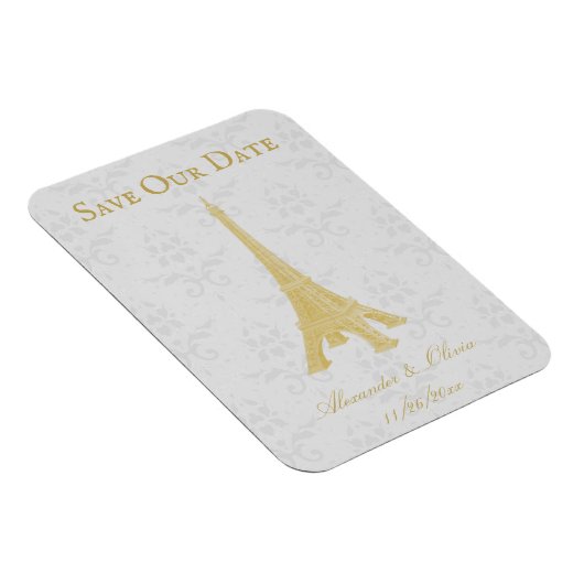 Magnet Flexible Gold Eiffel Tower Damask Enregistrer La Date Magne (Côté Droit)