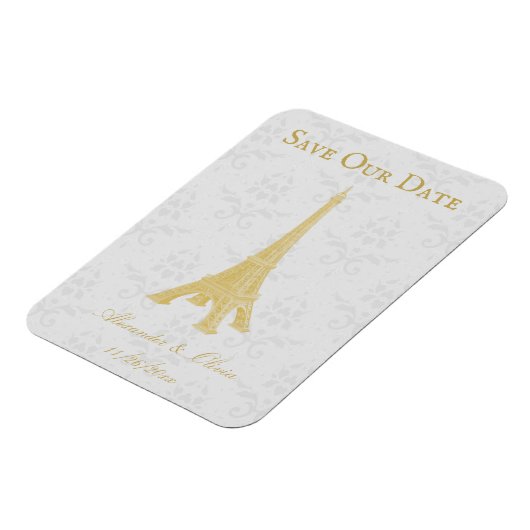 Magnet Flexible Gold Eiffel Tower Damask Enregistrer La Date Magne (Côté Gauche)