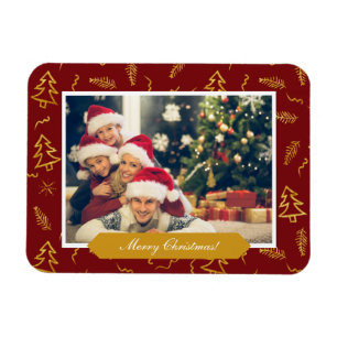 Magnet Flexible Gold Foil Arbre de Noël Motif Red Holiday Photo