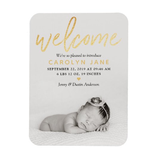 Magnet Flexible Gold Foil Photo Birth Announcement (Vertical)