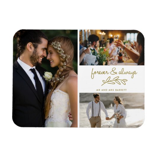 Magnet Flexible Gold Forever Toujours Photo Collage Mariage (Horizontal)