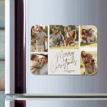 Magnet Flexible Gold Joyeux Noël Cinq photo<br><div class="desc">Les cartes de fin de année de Noël multiphoto arborent vos noms et les mots Joyeux Noël en lettres d'or chic sur un arrière - plan blanc cassé. Il vous suffit de télécharger vos photos de famille préférées et d'ajouter votre personnalisation de famille au dos. Sélectionnez Matte pour le papier...</div>