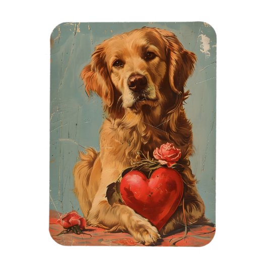Magnet Flexible Golden Retriever Vintage Saint Valentin (Vertical)