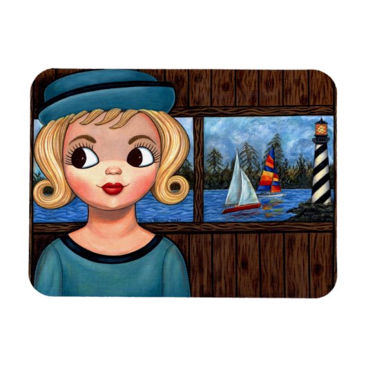 Magnet Flexible Googly Girl Sailor Head Vase Lighthouse Voilier (Horizontal)