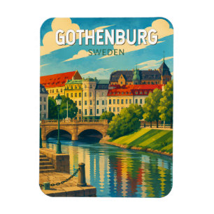 Magnet Flexible Göteborg Suède Illustration Voyage Art Vintage