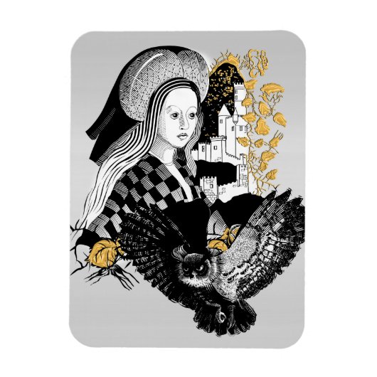 Magnet Flexible Gothic Night Owl and woman (Vertical)