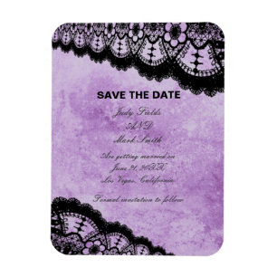 Magnet Flexible Gothic Purple Grunge Black Lace Save The Date