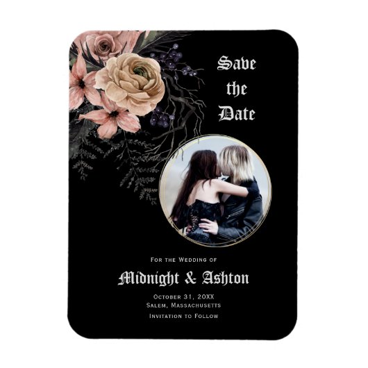 Magnet Flexible Gothique Moody Floral Photo Enregistrer la date (Vertical)