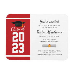 Magnet Flexible Graduate Red White Graduation 2025 Invitation