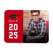 Magnet Flexible Graduation 2025 Photo Red White Grad Faire-part (Horizontal)