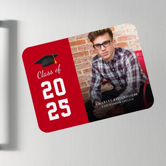 Magnet Flexible Graduation 2025 Photo Red White Grad Faire-part