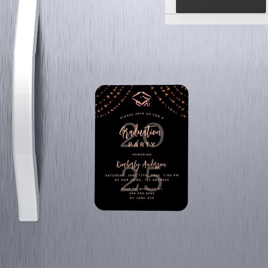 Magnet Flexible Graduation party noir rose or étoiles invitation