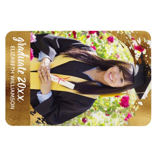 Magnet Flexible Graduation Photo Faux Gold Moderne Élégant (Horizontal)
