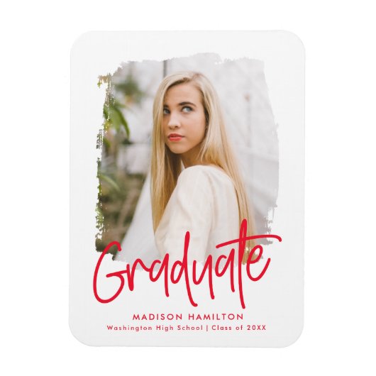 Magnet Flexible Graduation photo Preppy Red Script (Vertical)