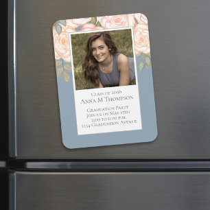 Magnet Flexible Graduation Simple Photo Floral Rose Dusty Blue