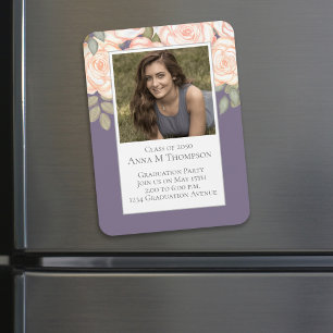 Magnet Flexible Graduation Simple Photo Floral Rose Lilac Purple