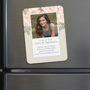 Magnet Flexible Graduation Simple Photo Floral Rose Sage Green
