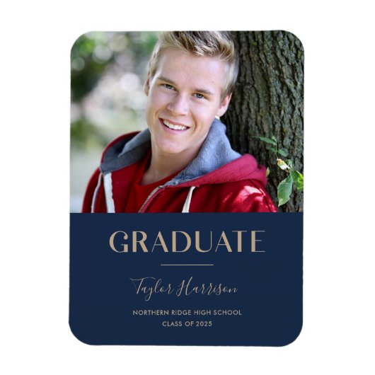 Magnet Flexible Gradué Marine 2025 Bleu et or Faire-part (Vertical)